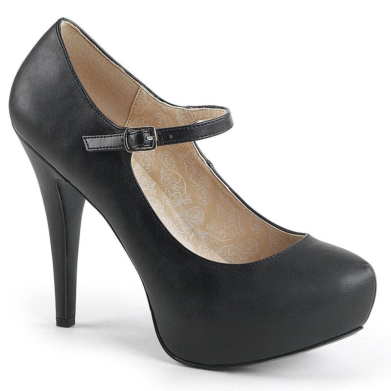 Pleaser Pink Label CHLOE-02 Pump (Black Faux Leather)