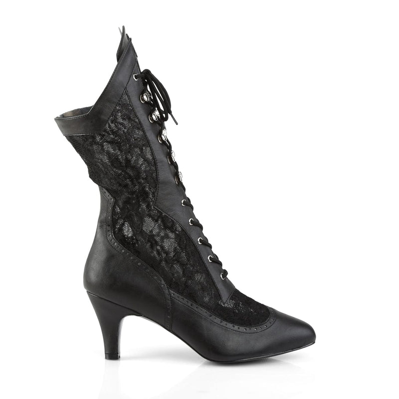 Pleaser Pink Label DIVINE-1050 Mid-Calf Boot (Black Faux Leather-Satin Lace)