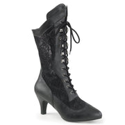 Pleaser Pink Label DIVINE-1050 Mid-Calf Boot (Black Faux Leather-Satin Lace)