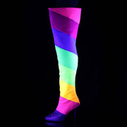 Pleaser Pink Label DREAM-3012RBG Thigh High Boot (Multi-Rainbow Multi Glitter)