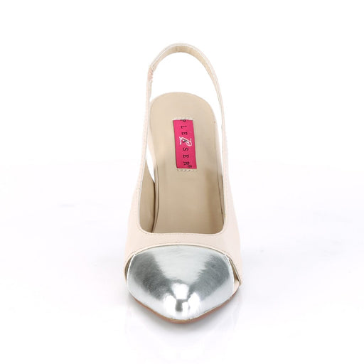 Pleaser Pink Label DREAM-405 Pump (Beige Faux Leather-Silver Metallic Pu)