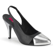 Pleaser Pink Label DREAM-405 Pump (Black Faux Leather-Silver Metallic Pu)
