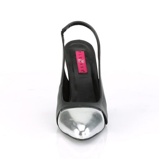 Pleaser Pink Label DREAM-405 Pump (Black Faux Leather-Silver Metallic Pu)