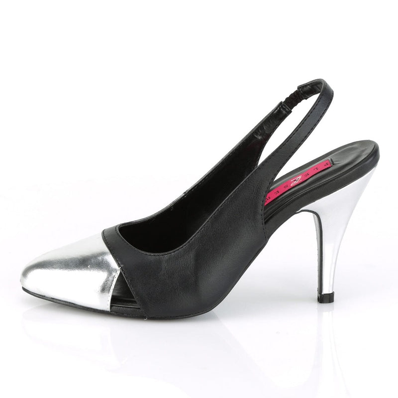 Pleaser Pink Label DREAM-405 Pump (Black Faux Leather-Silver Metallic Pu)