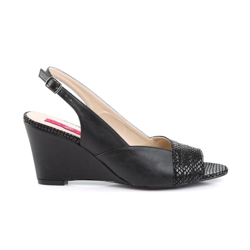 Pleaser Pink Label KIMBERLY-01SP Sandal (Black Faux Leather)