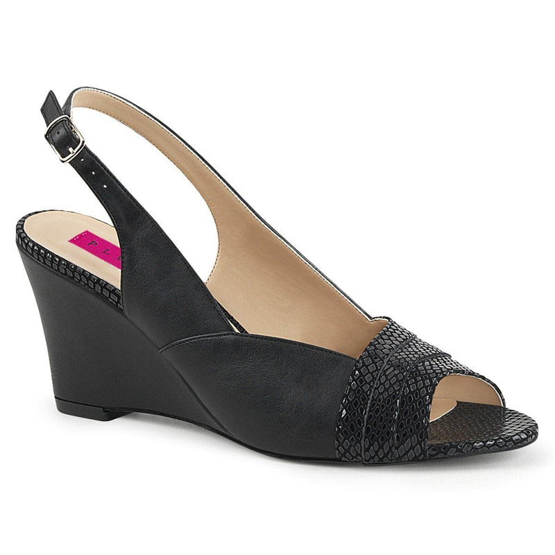 Pleaser Pink Label KIMBERLY-01SP Sandal (Black Faux Leather)