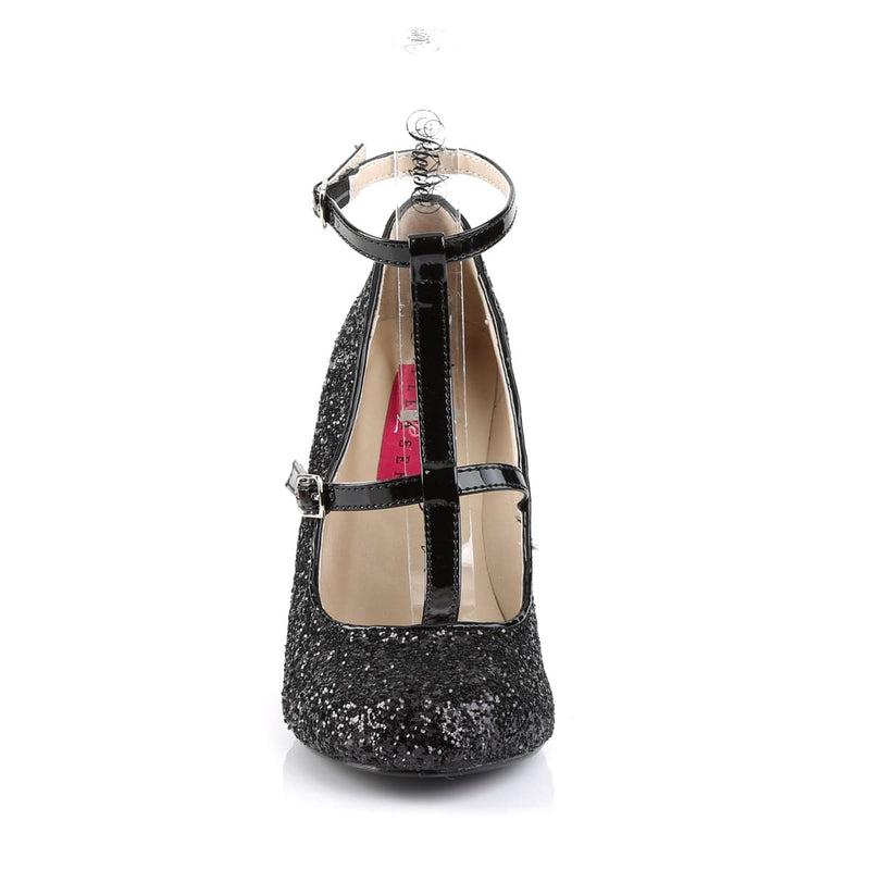 Pleaser Pink Label QUEEN-01 Pump (Black Glitter-Patent)