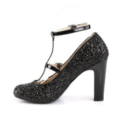 Pleaser Pink Label QUEEN-01 Pump (Black Glitter-Patent)