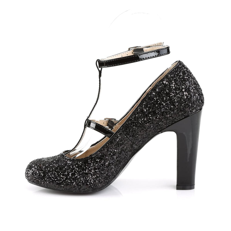 Pleaser Pink Label QUEEN-01 Pump (Black Glitter-Patent)