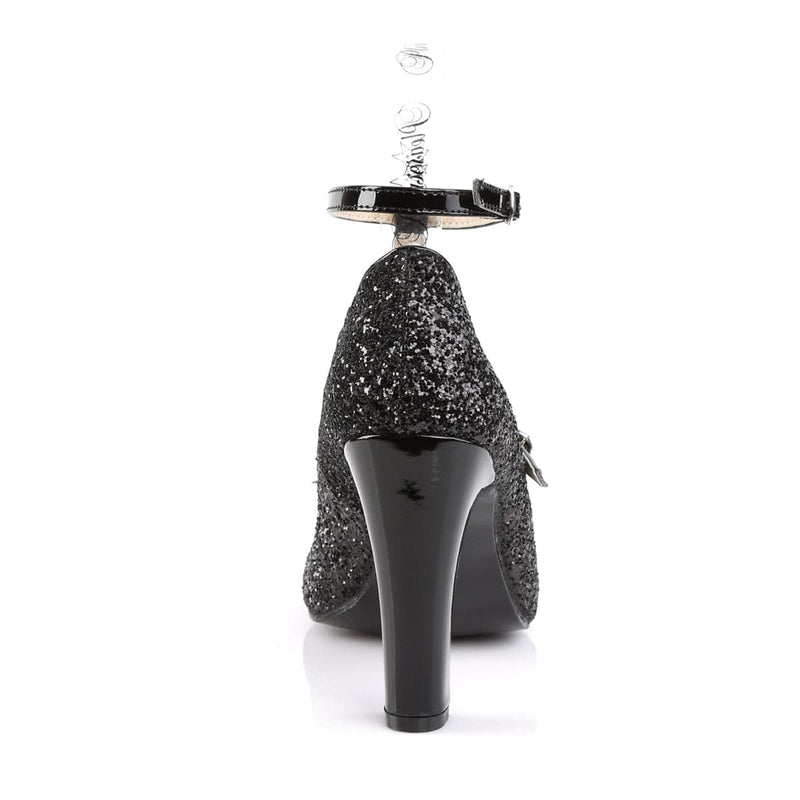 Pleaser Pink Label QUEEN-01 Pump (Black Glitter-Patent)