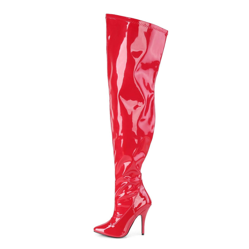 Pleaser Pink Label SEDUCE-3000WC Thigh High Boot (Red Stretch Patent)