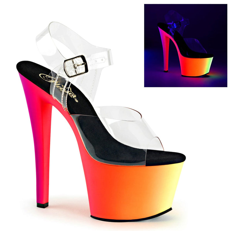 Pleaser RAINBOW-308UV Platform Sandal (Clear/Neon Multi)