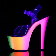 Pleaser RAINBOW-308UV Platform Sandal (Clear/Neon Multi)