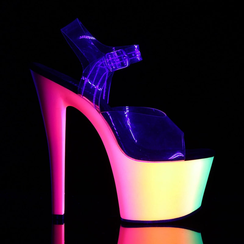 Pleaser RAINBOW-308UV Platform Sandal (Clear/Neon Multi)