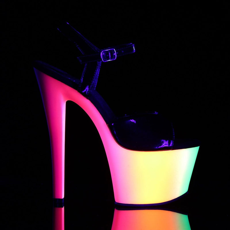 Pleaser RAINBOW-309UV Platform Sandal (Black Patent/Neon Multi)