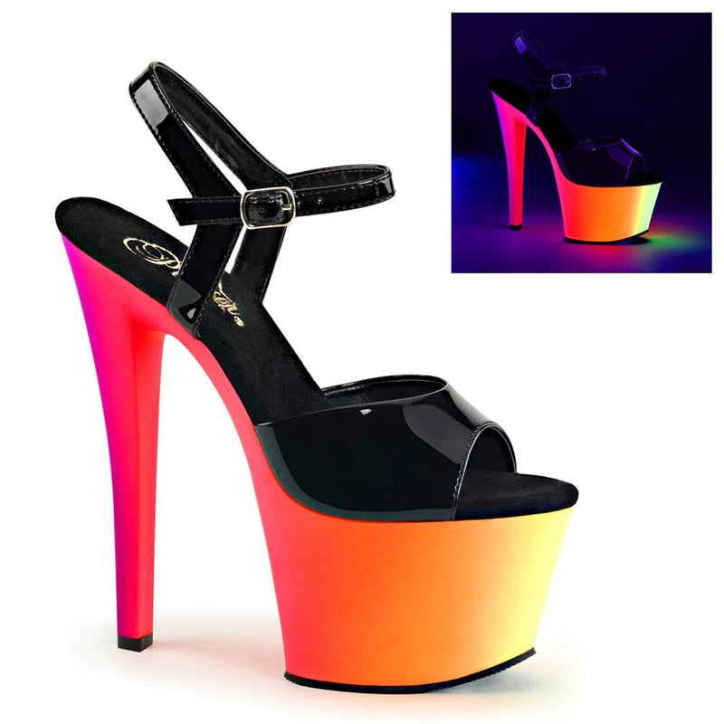Pleaser RAINBOW-309UV Platform Sandal (Black Patent/Neon Multi)