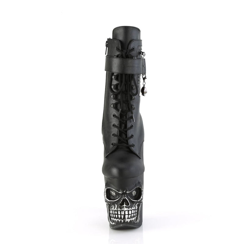 Pleaser RAPTURE-1020STR-LT Platform Ankle Boot (Black Faux Leather/Black Matte-Rubbed Silver)