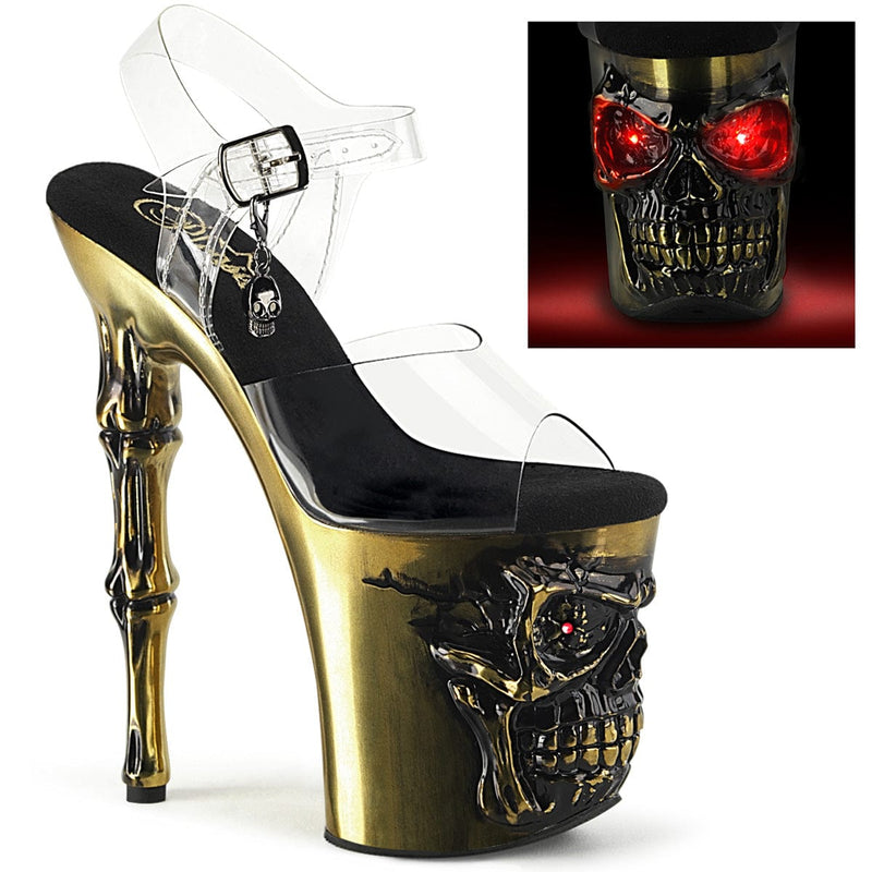 Pleaser RAPTURE-808-LT Platform Sandal (Clear/Satin Brass Chrome)