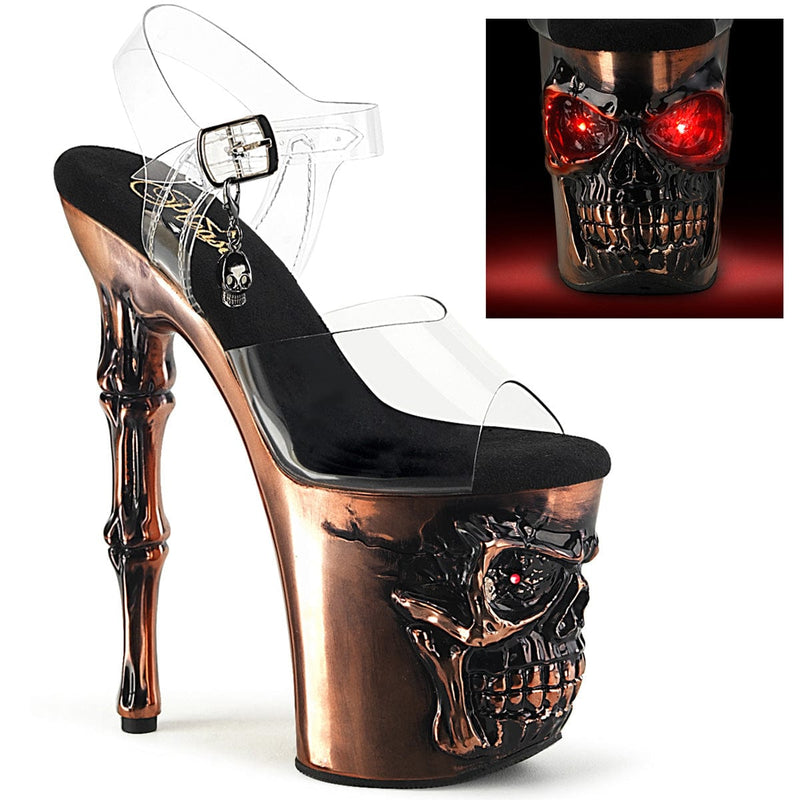 Pleaser RAPTURE-808-LT Platform Sandal (Clear/Satin Copper Chrome)