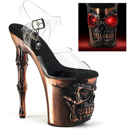 Pleaser RAPTURE-808-LT Platform Sandal (Clear/Satin Copper Chrome)