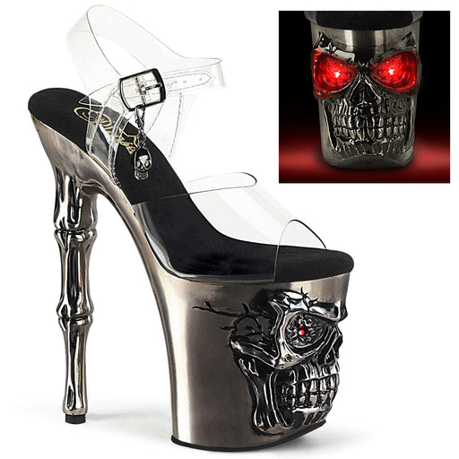 Pleaser RAPTURE-808-LT Platform Sandal (Clear/Satin Pewter Chrome)
