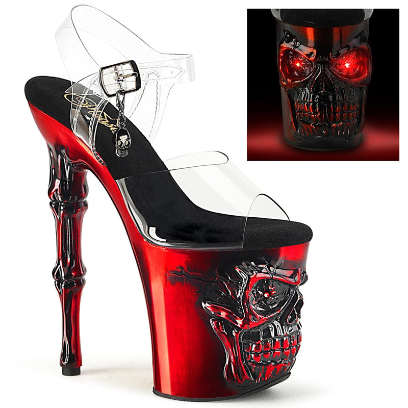 Pleaser RAPTURE-808-LT Platform Sandal (Clear/Satin Red Chrome)