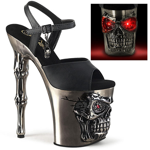 Pleaser RAPTURE-809-LT Platform Sandal (Black Faux Leather/Satin Pewter Chrome)