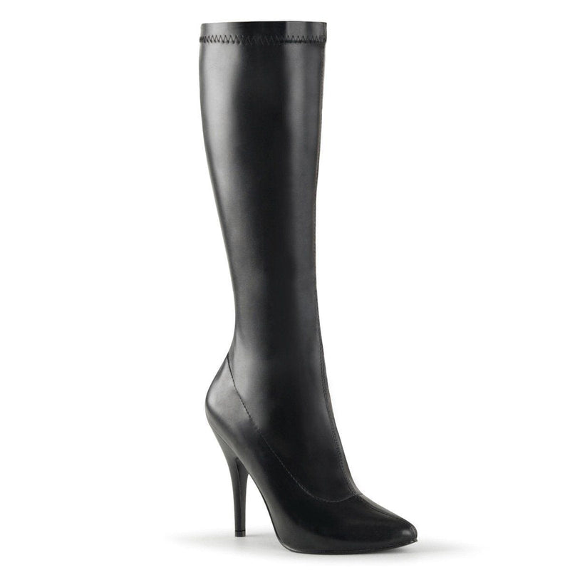 Pleaser SEDUCE-2000 Knee High Boot (Black Stretch Faux Leather)