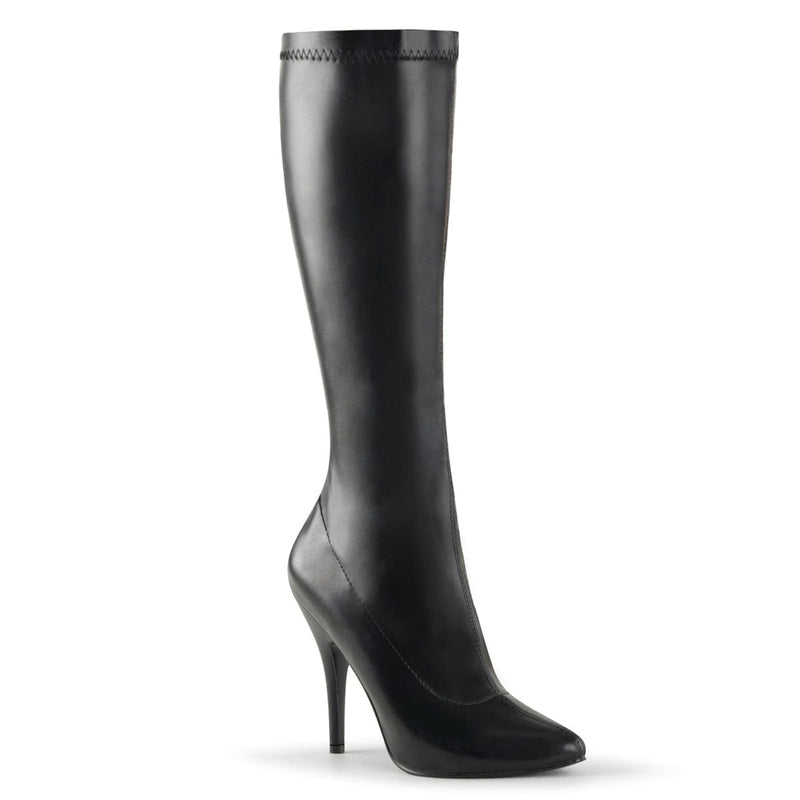 Pleaser SEDUCE-2000 Knee High Boot (Black Stretch Faux Leather)