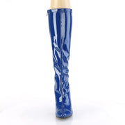 Pleaser SEDUCE-2000 Platform Knee High Boot (Navy Blue Stretch Patent)