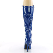 Pleaser SEDUCE-2000 Platform Knee High Boot (Navy Blue Stretch Patent)