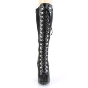 Pleaser SEDUCE-2024 Knee High Boot (Black Stretch Faux Leather)