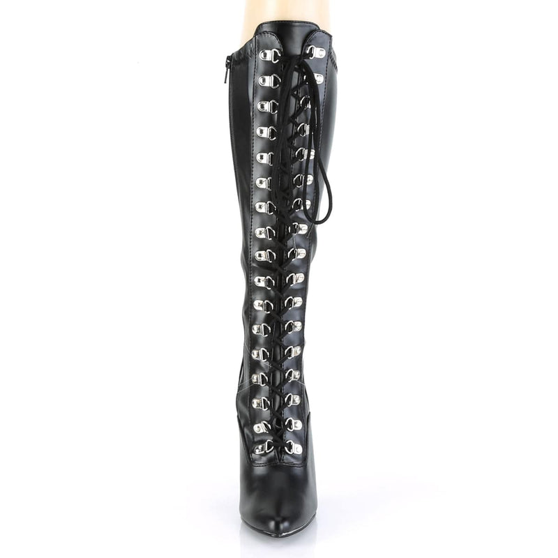 Pleaser SEDUCE-2024 Knee High Boot (Black Stretch Faux Leather)