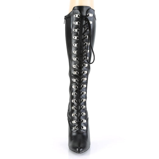 Pleaser SEDUCE-2024 Knee High Boot (Black Stretch Faux Leather)