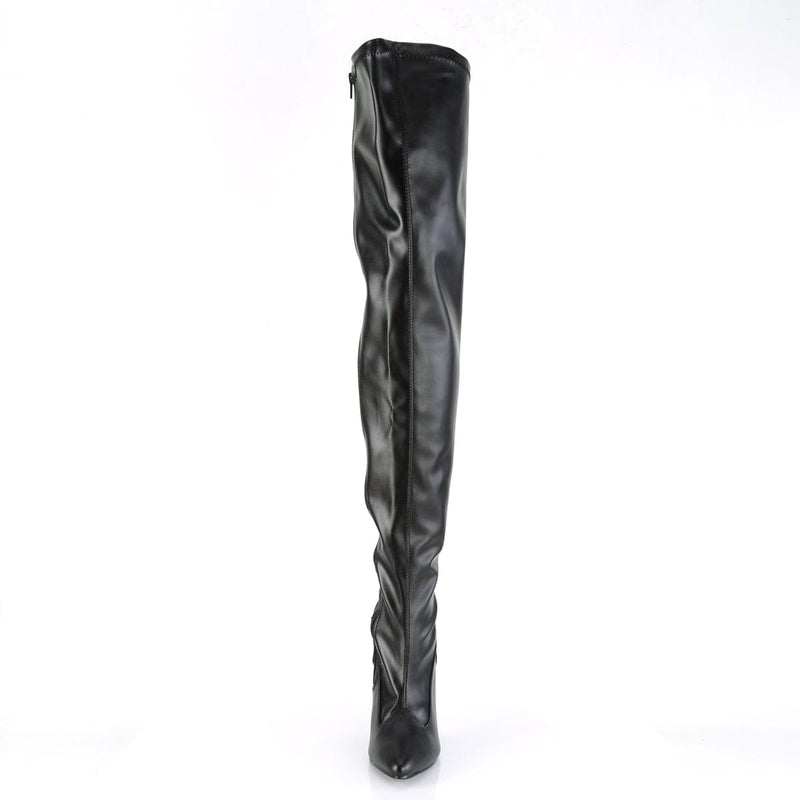 Pleaser SEDUCE-3000 Thigh High Boot (Black Stretch Faux Leather)