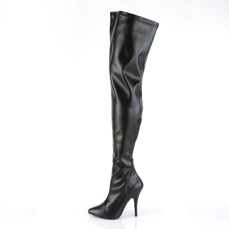 Pleaser SEDUCE-3000 Thigh High Boot (Black Stretch Faux Leather)