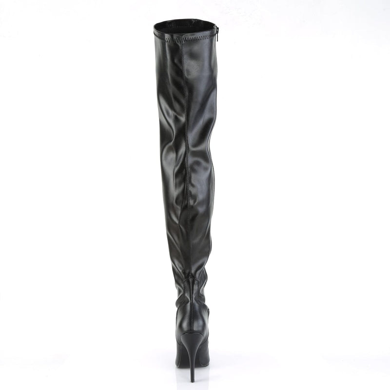 Pleaser SEDUCE-3000 Thigh High Boot (Black Stretch Faux Leather)