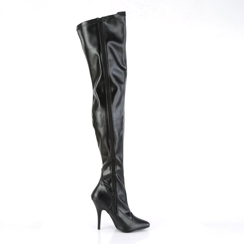 Pleaser SEDUCE-3000 Thigh High Boot (Black Stretch Faux Leather)