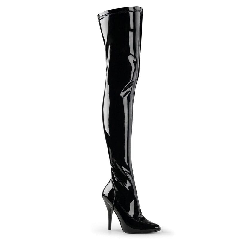 Pleaser SEDUCE-3000 Thigh High Boot (Black Stretch Patent)