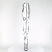 Pleaser SEDUCE-3000 Thigh High Boot (Silver Stretch Faux Leather)