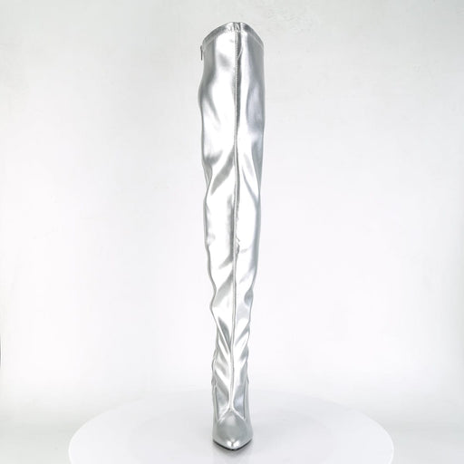 Pleaser SEDUCE-3000 Thigh High Boot (Silver Stretch Faux Leather)
