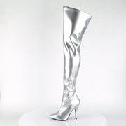 Pleaser SEDUCE-3000 Thigh High Boot (Silver Stretch Faux Leather)