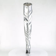 Pleaser SEDUCE-3000 Thigh High Boot (Silver Stretch Faux Leather)