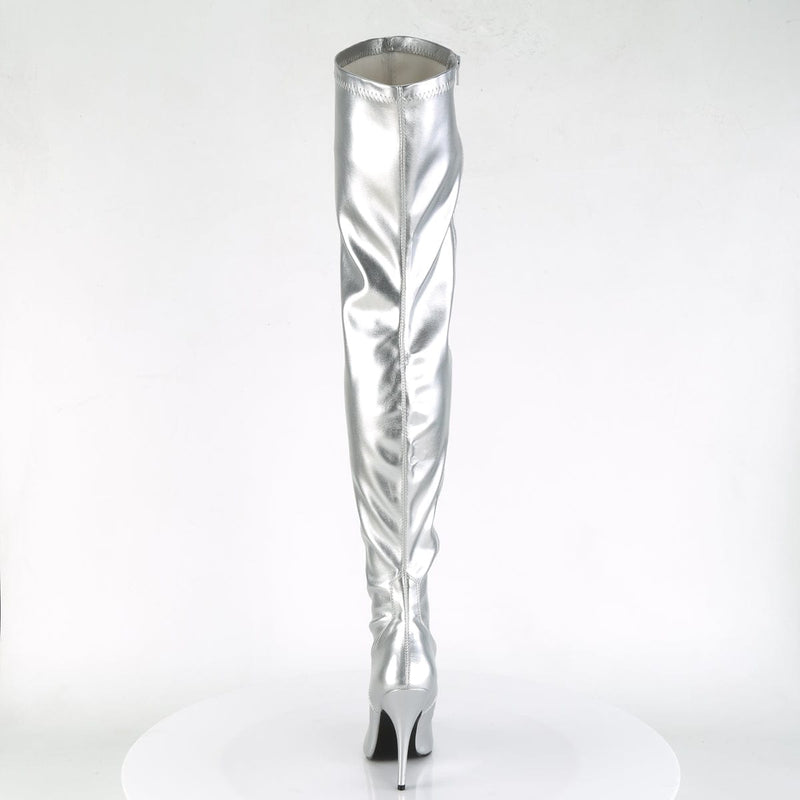Pleaser SEDUCE-3000 Thigh High Boot (Silver Stretch Faux Leather)