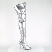 Pleaser SEDUCE-3000 Thigh High Boot (Silver Stretch Faux Leather)