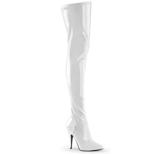 Pleaser SEDUCE-3000 Thigh High Boot (White Stretch Patent)