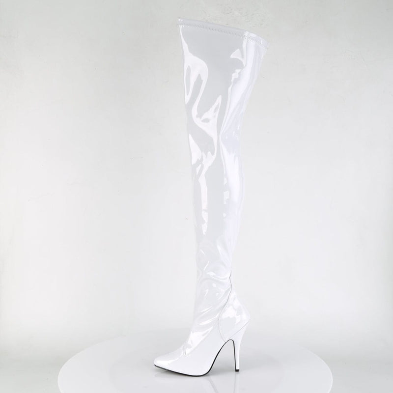 Pleaser SEDUCE-3000 Thigh High Boot (White Stretch Patent)