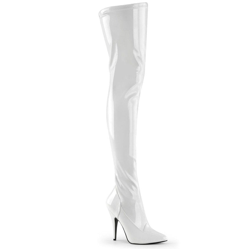 Pleaser SEDUCE-3000 Thigh High Boot (White Stretch Patent)