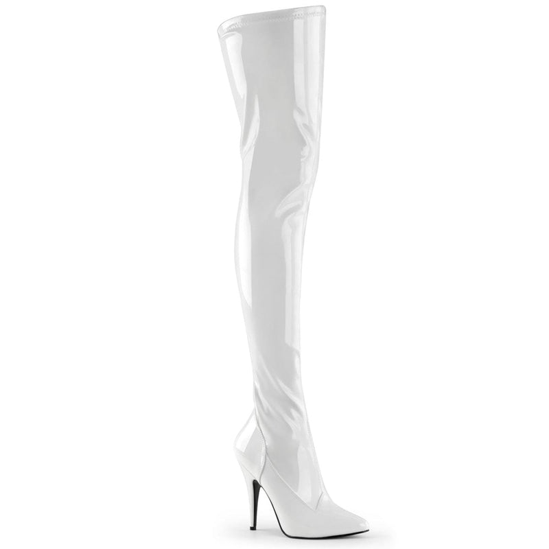 Pleaser SEDUCE-3000 Thigh High Boot (White Stretch Patent)