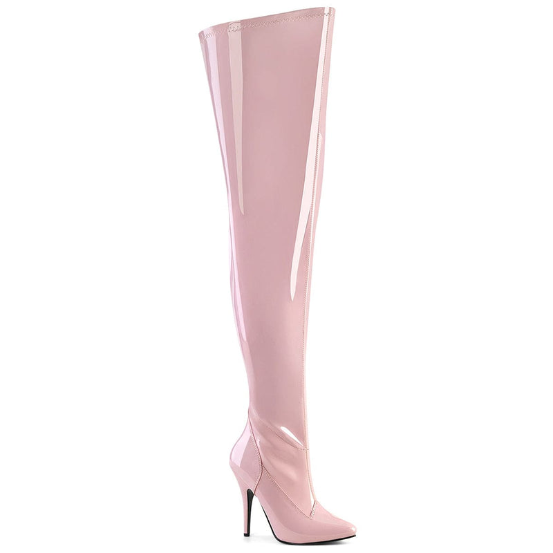 Pleaser SEDUCE-3000WC Platform Thigh High Boot (Baby Pink Stretch Patent)